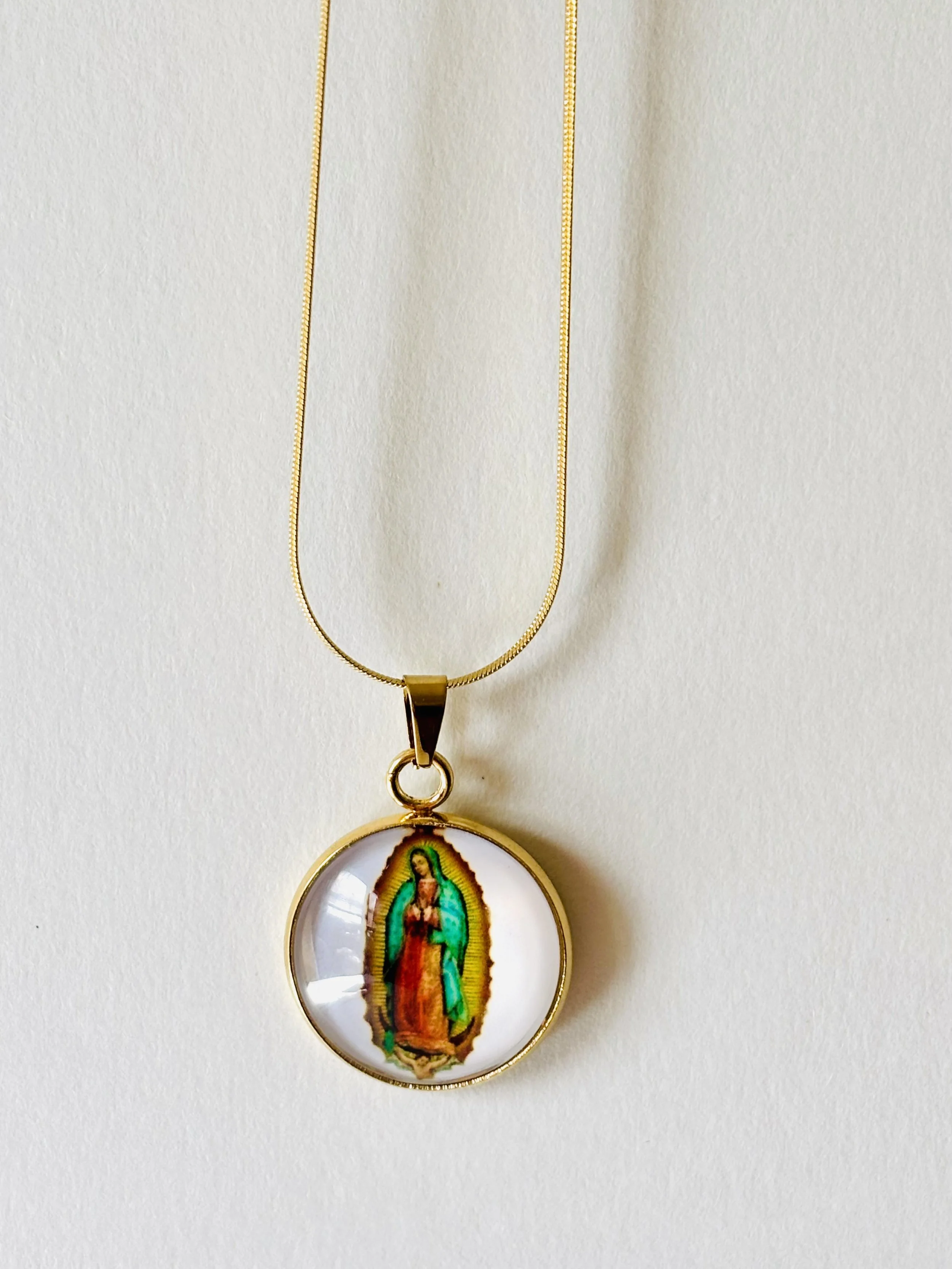 Our Lady of Guadalupe Necklace with Stainless Steel Gold Chain