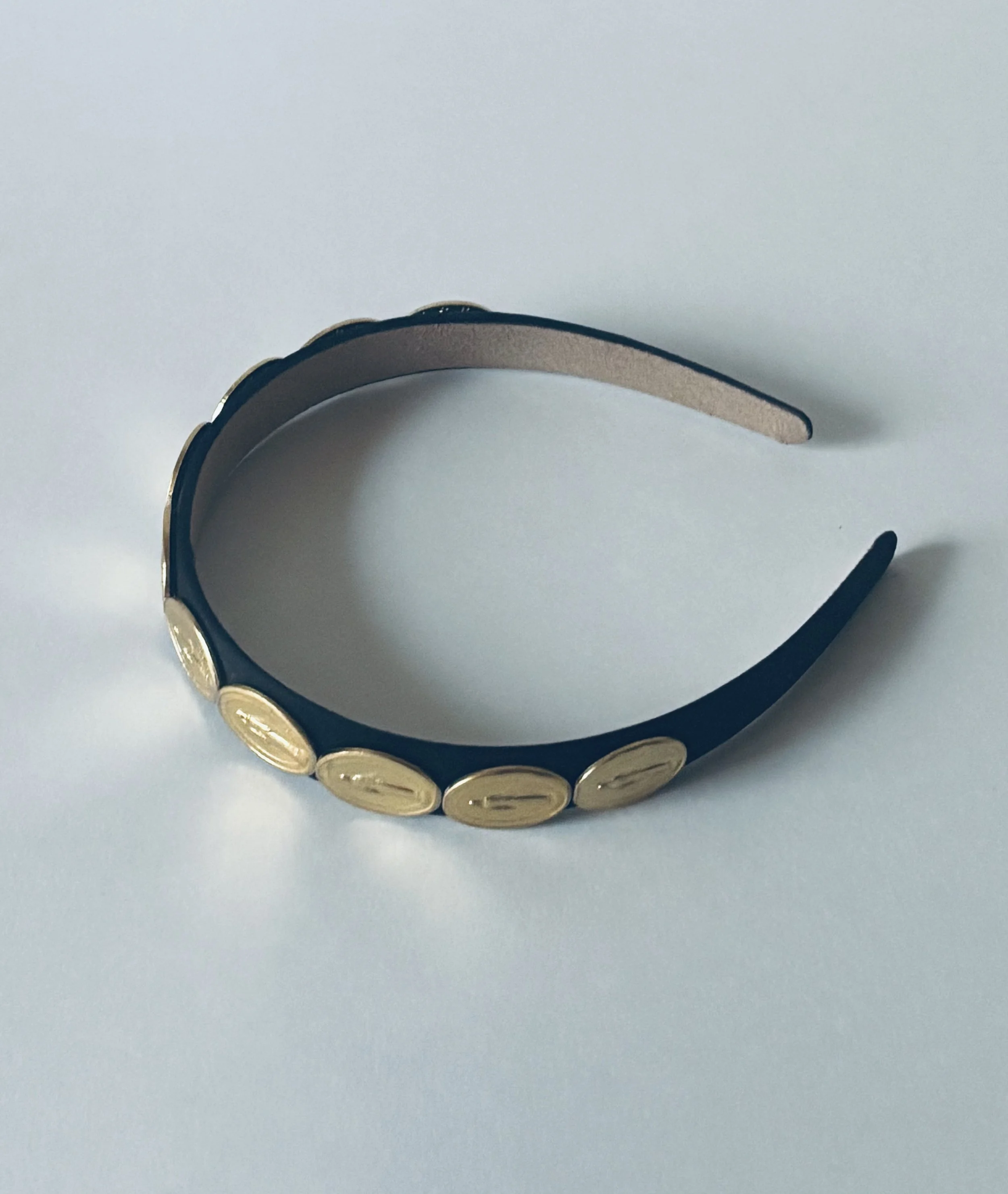 Our Lady Miraculous Medal Headband Black Satin with Gold