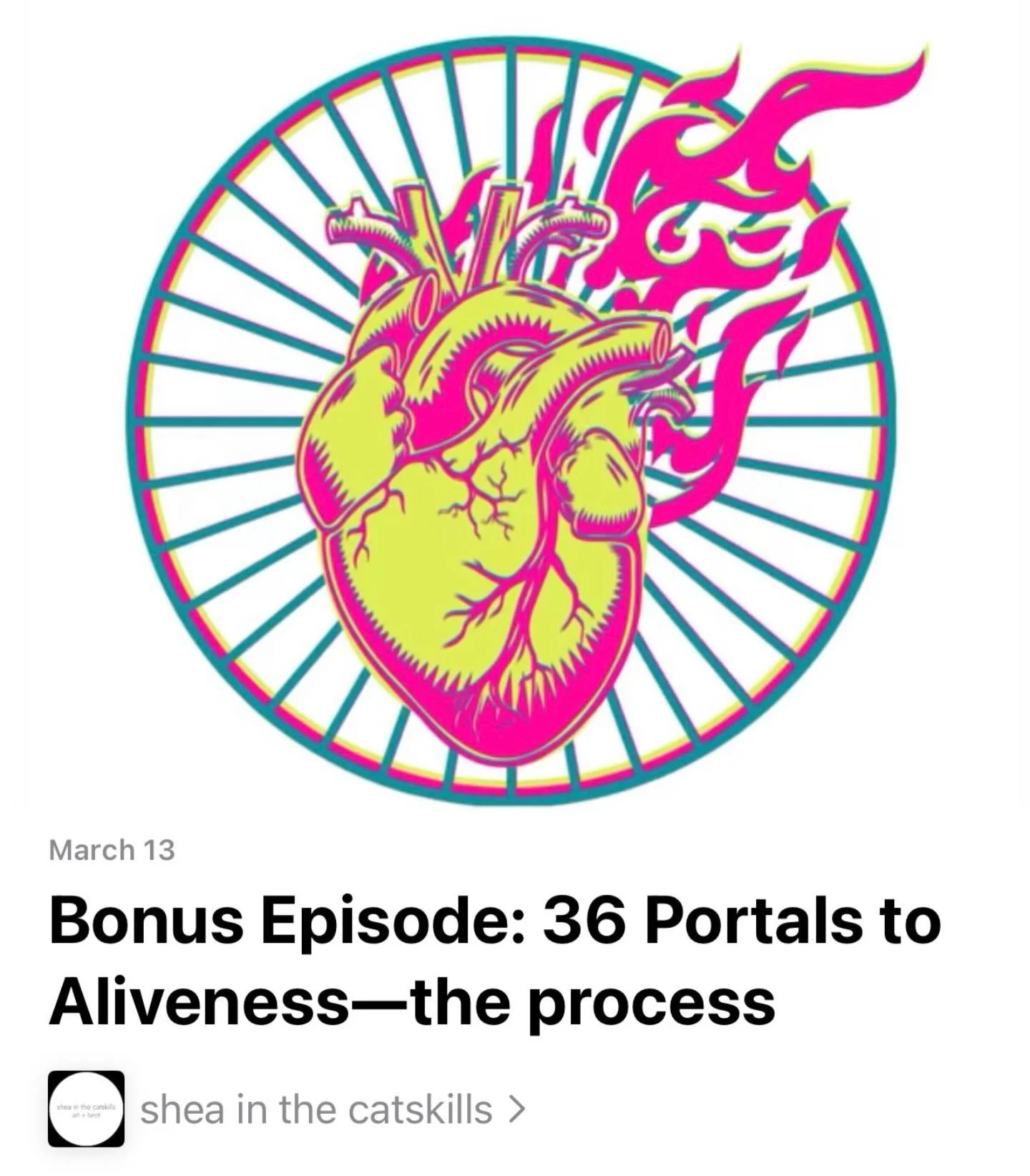 Do you like to learn how things are made? If so, here&rsquo;s a podcast for you. Listen to shea, Cory &amp; me talk about how we created the 2026 planner/workbook: 36 Portals to Aliveness ✨

https://podcasts.apple.com/us/podcast/shea-in-the-catskills