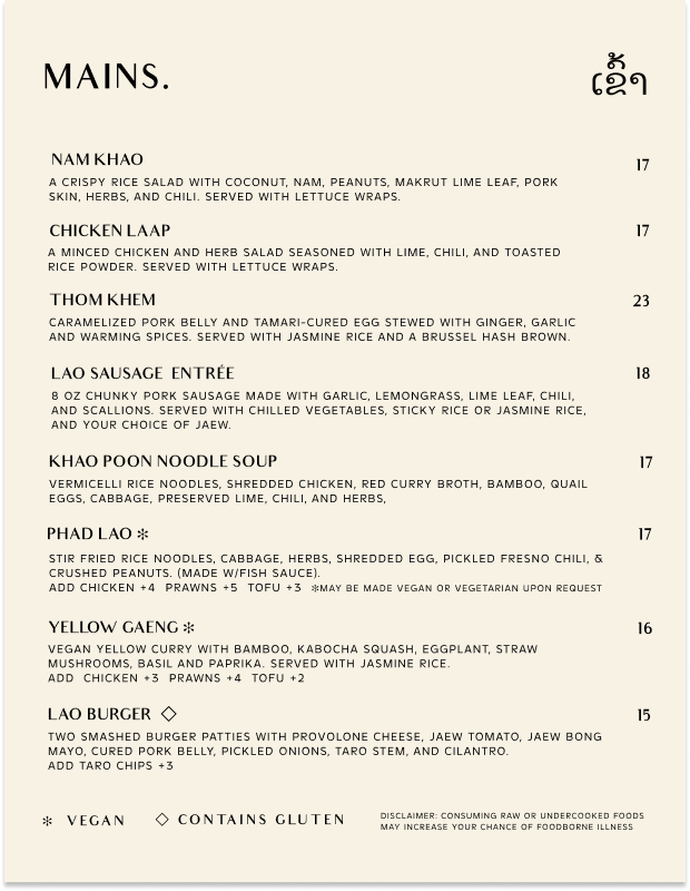 Taurus Menu Menu — Taurus Ox