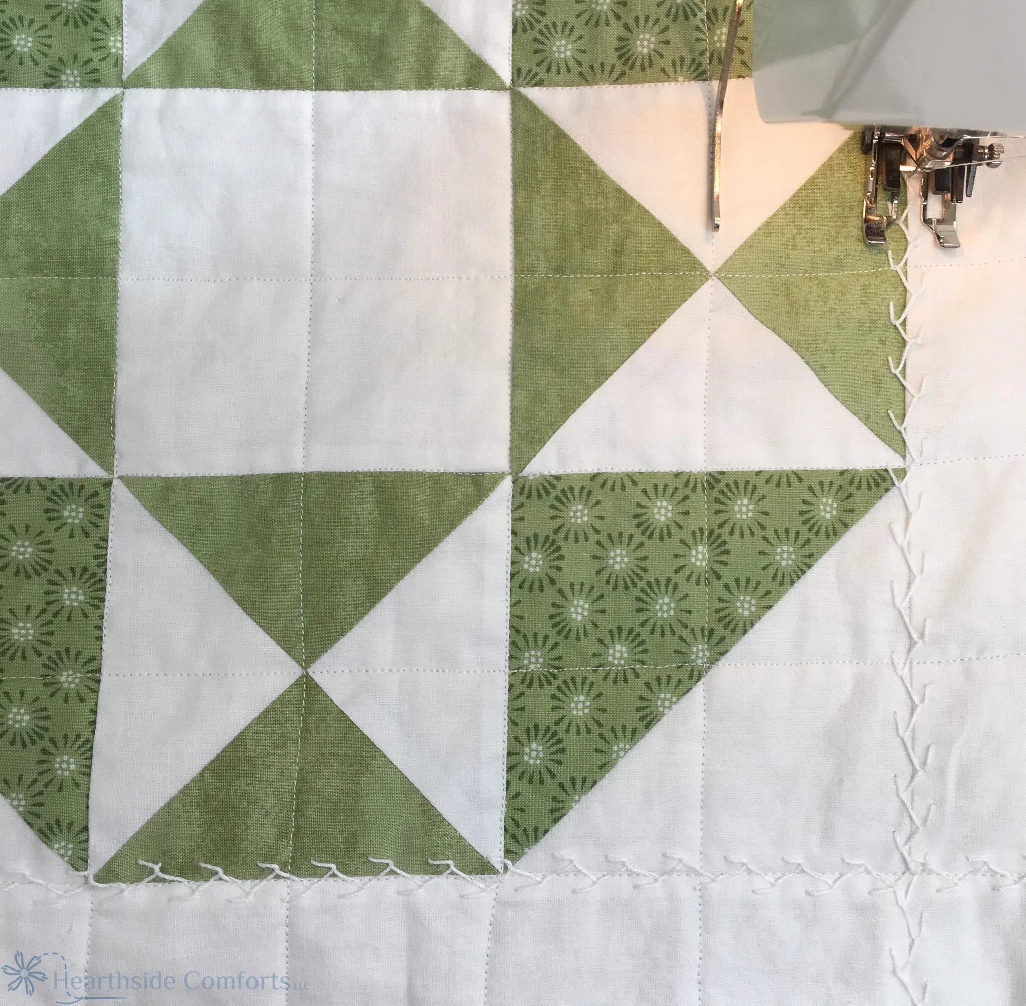 SOLD OUT
"Shoofly Star" Green and White Throw-Size Quilt