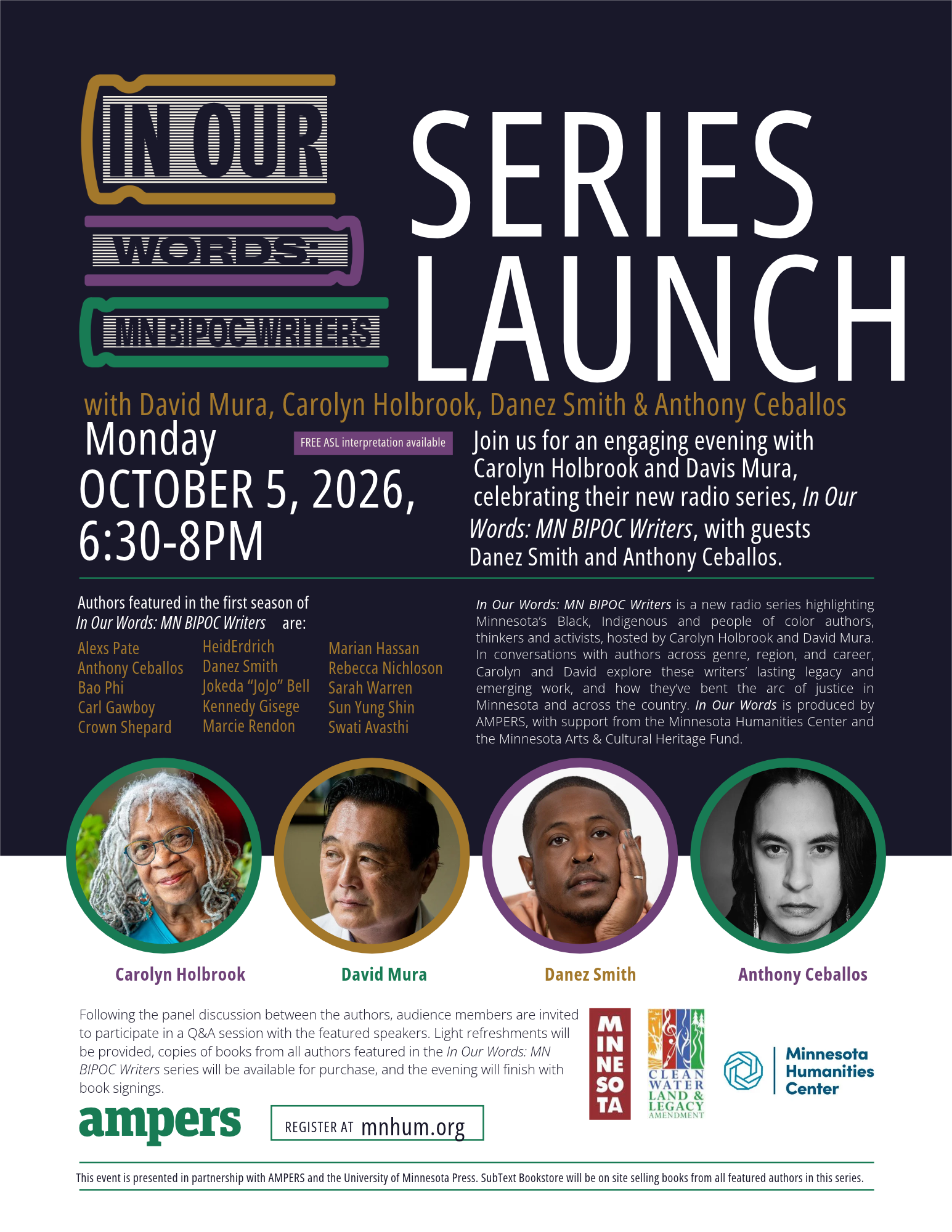 In Our Words: MN BIPOC Writers Series Launch with David Mura &amp; Carolyn Holbrook