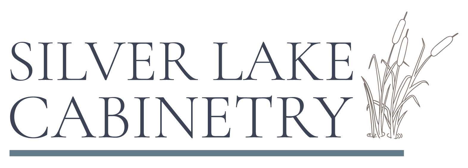 Silver Lake Cabinetry logo with cattail illustration.