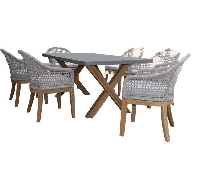 Teak Composite Dining Table Set, Synthetic Wood Outdoor Dining Table
