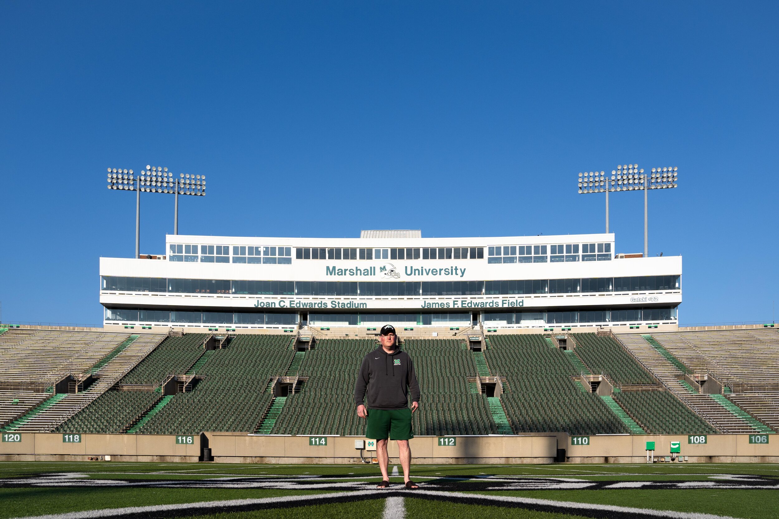  “I went to undergrad and grad school here, and now I’m the associate athletic director, so I have to come check the grounds. The birds sounds nice this morning, this place can also be so peaceful. Full capacity is over 38,000 people.” - Scott | 04/0