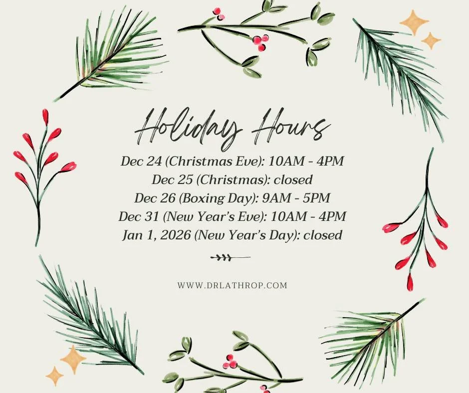 Happy holidays! Our office is open most days over the holiday season for all your optometry needs.