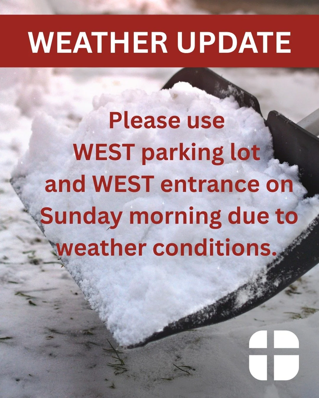 Those coming to Cornerstone United Methodist Church this Sunday should park in the WEST parking lot and use the WEST entrance (large canopy) due to weather conditions. 

Online worship will also be available at 9a and 11a. 

www.csofallon.org/worship