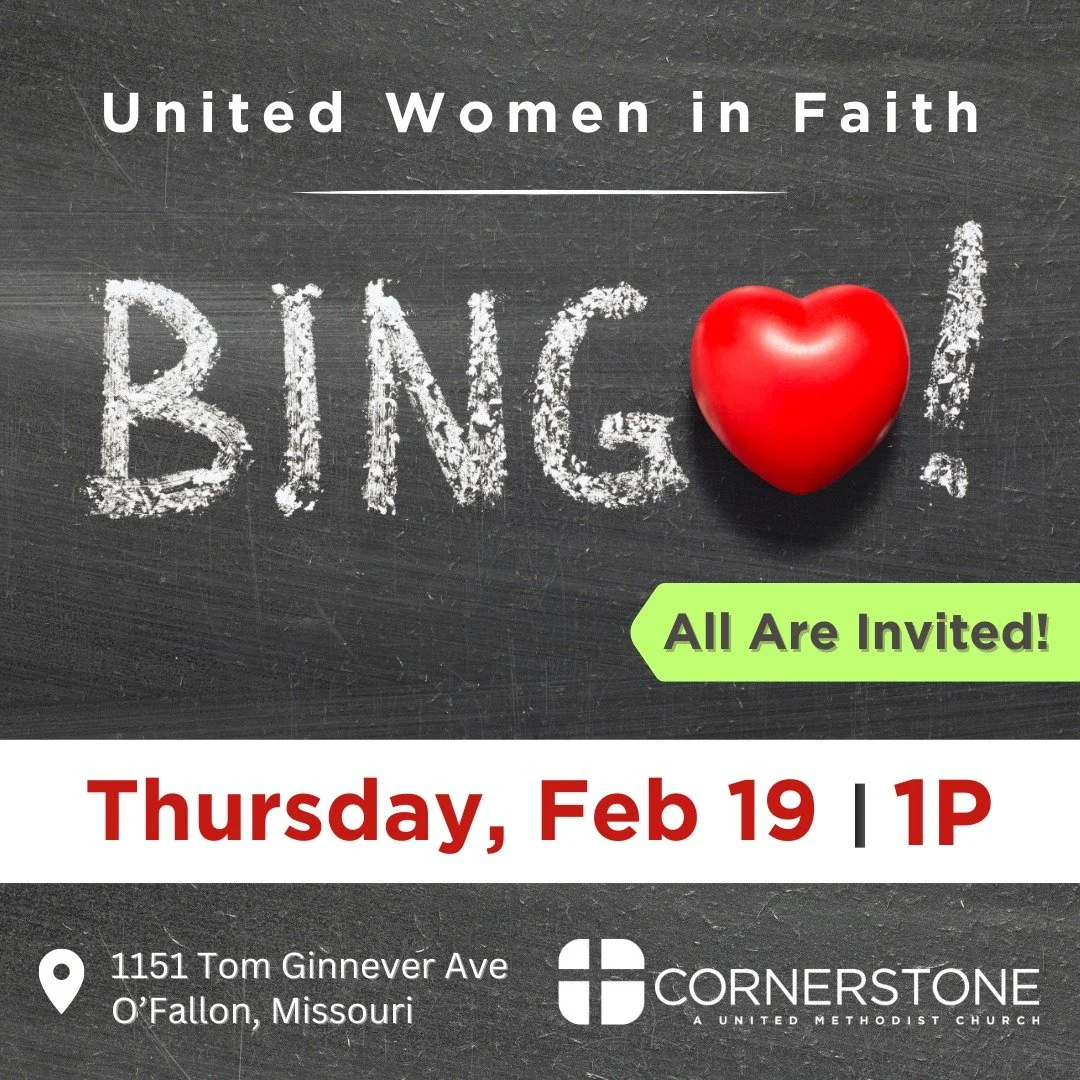 Let's get together for an afternoon of Bingo, laughter, and community!

📅 Feb. 19 | 🕐 1&ndash;3:30 P
📍 Cornerstone UMC's Zumwalt Cafe

All are welcome&mdash;snacks provided! Sign up on the bulletin board outside the church office or email info@cso