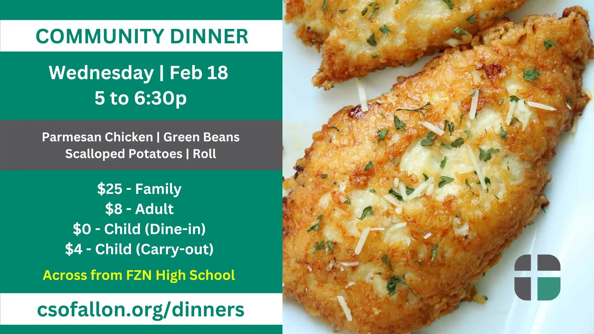 COMMUNITY DINNERS RETURN NEXT WEEK!
The popular Community Dinners from Cornerstone United Methodist Church in O&rsquo;Fallon return next week! Come anytime between 5 to 6:30p on WEDNESDAYS and let our volunteers handle the cooking and clean-up. Dine-