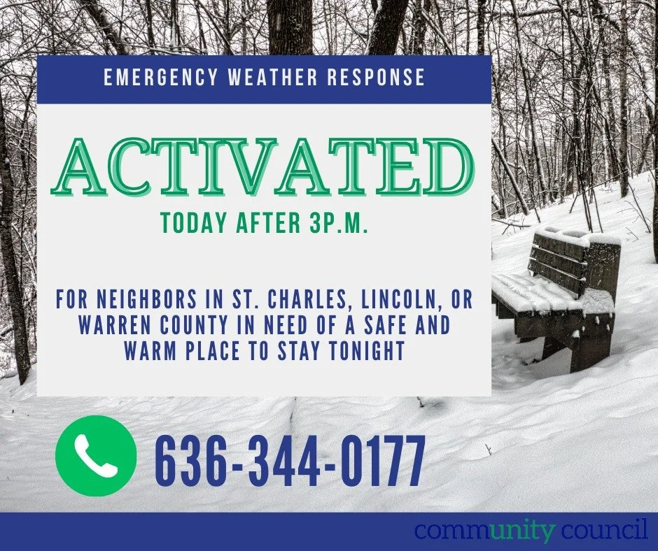 Emergency Weather Response (EWR) is a death prevention initiative that provides overnight shelter and essential supplies during severe cold weather&mdash;helping unhoused individuals in St. Charles, Lincoln, and Warren Counties stay safe, warm, and s