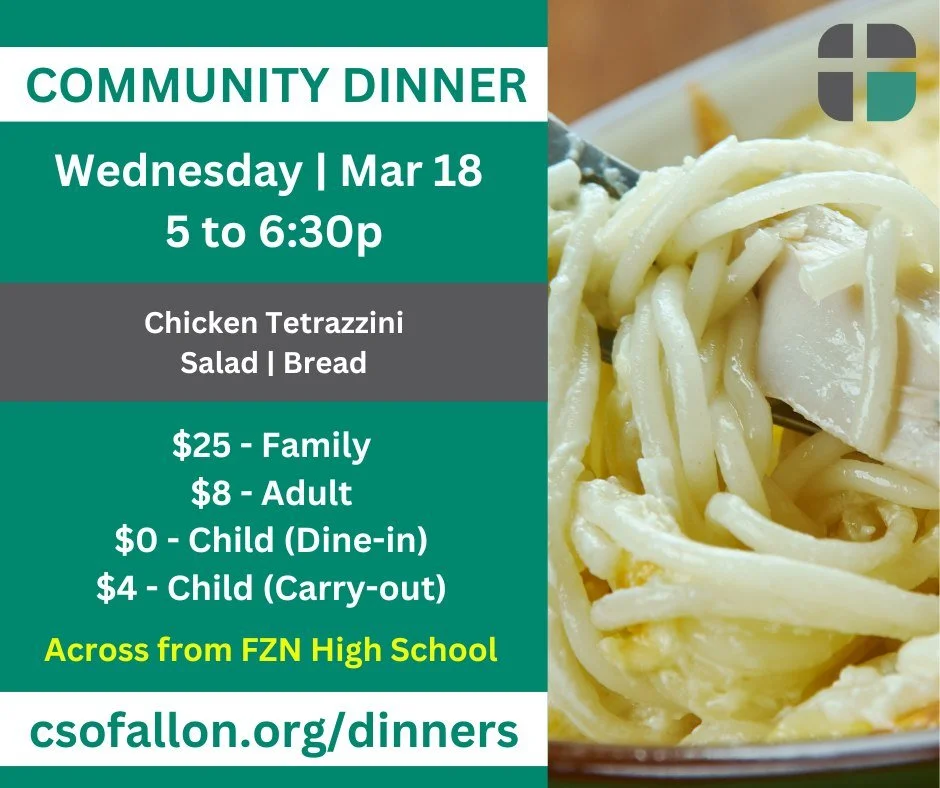 ORDER BY TODAY!
All are welcome this Wed, Mar 18 from 5 to 6:30p for a night of delicious food and friendly conversation. Best of all, you get to let us take care of the clean up!

TODAY, Sun, Mar 15 is the deadline to sign up for the meal this Wedne