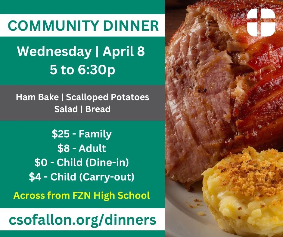 GATHER TOGETHER FOR COMMUNITY DINNER!
All are welcome Wed, April 8 from 5 to 6:30p for a night of delicious food and friendly conversation. Best of all, you get to let us take care of the clean up!

Sunday, April 5  is the deadline to sign up for the