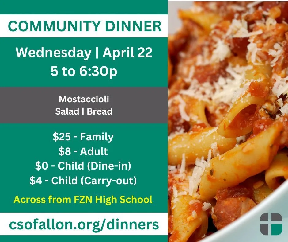 GATHER TOGETHER FOR COMMUNITY DINNER!
All are welcome Wed, April 22 from 5 to 6:30p for a night of delicious food and friendly conversation. Best of all, you get to let us take care of the clean up!

Today, April 19  is the deadline to sign up for th