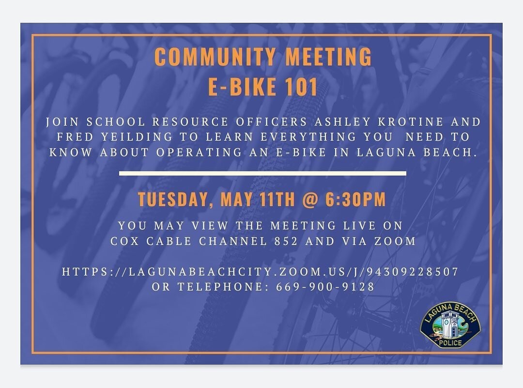 Parents - considering an ebike or already purchased one for your child? Make sure to attend this important e-bike 101 course to help keep your child safe along the roads and hills of Laguna. @tow_pta @tmswaveriders @elmorroelementary @towelementary @