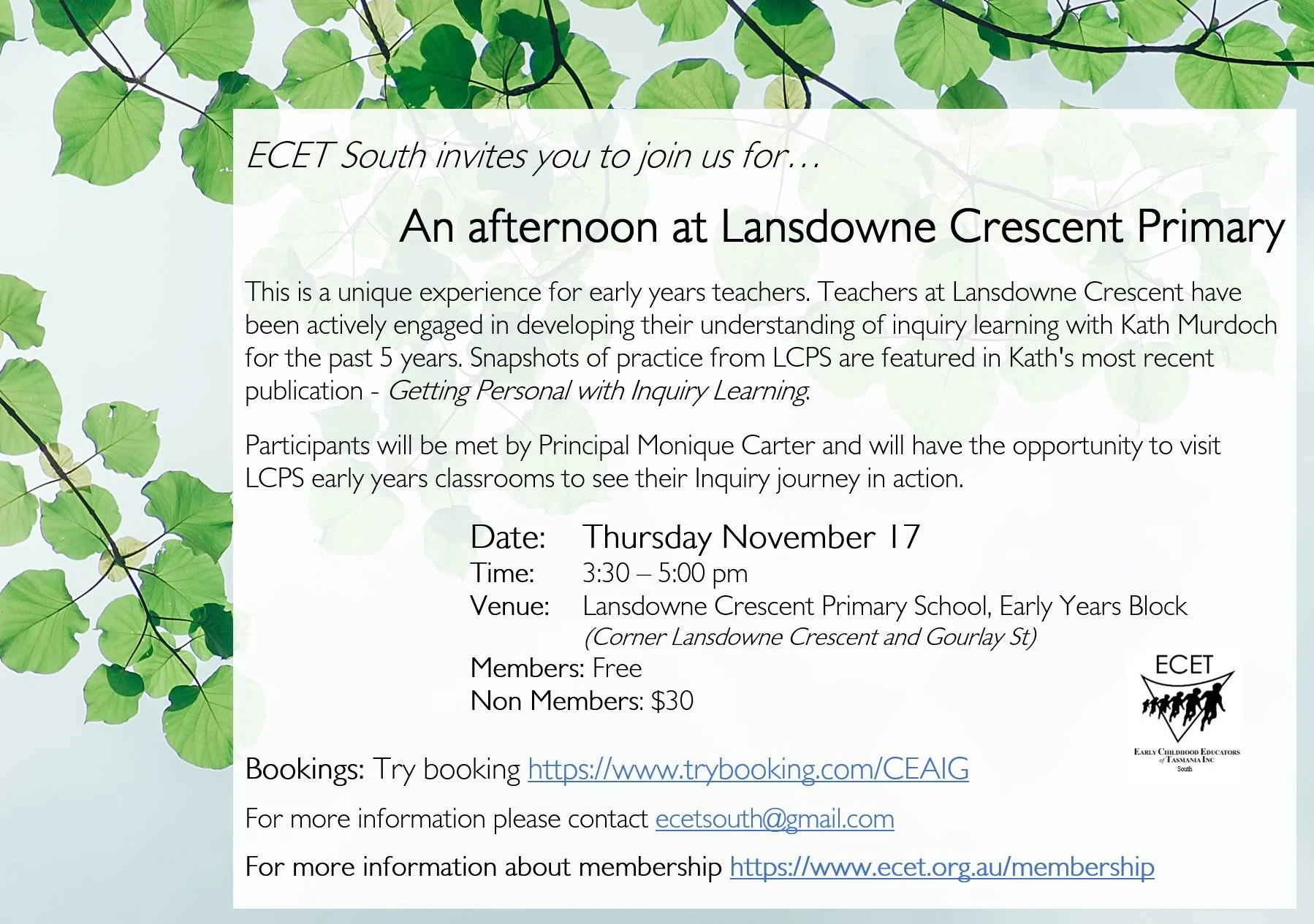 An afternoon at Lansdowne Crescent Primary - FULLY BOOKED