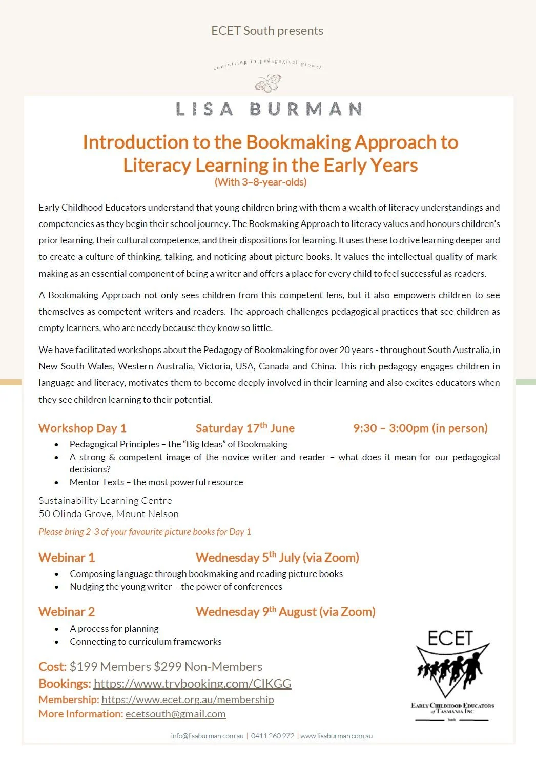 ECET South presents Lisa Burman: Introduction to the Bookmaking Approach to Literacy Learning in the Early Years