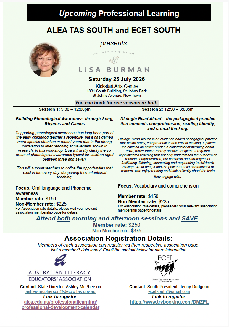 ECET &amp; ALEA Professional Learning with Lisa Burman Building Literacy Through Talk, Play and Text
