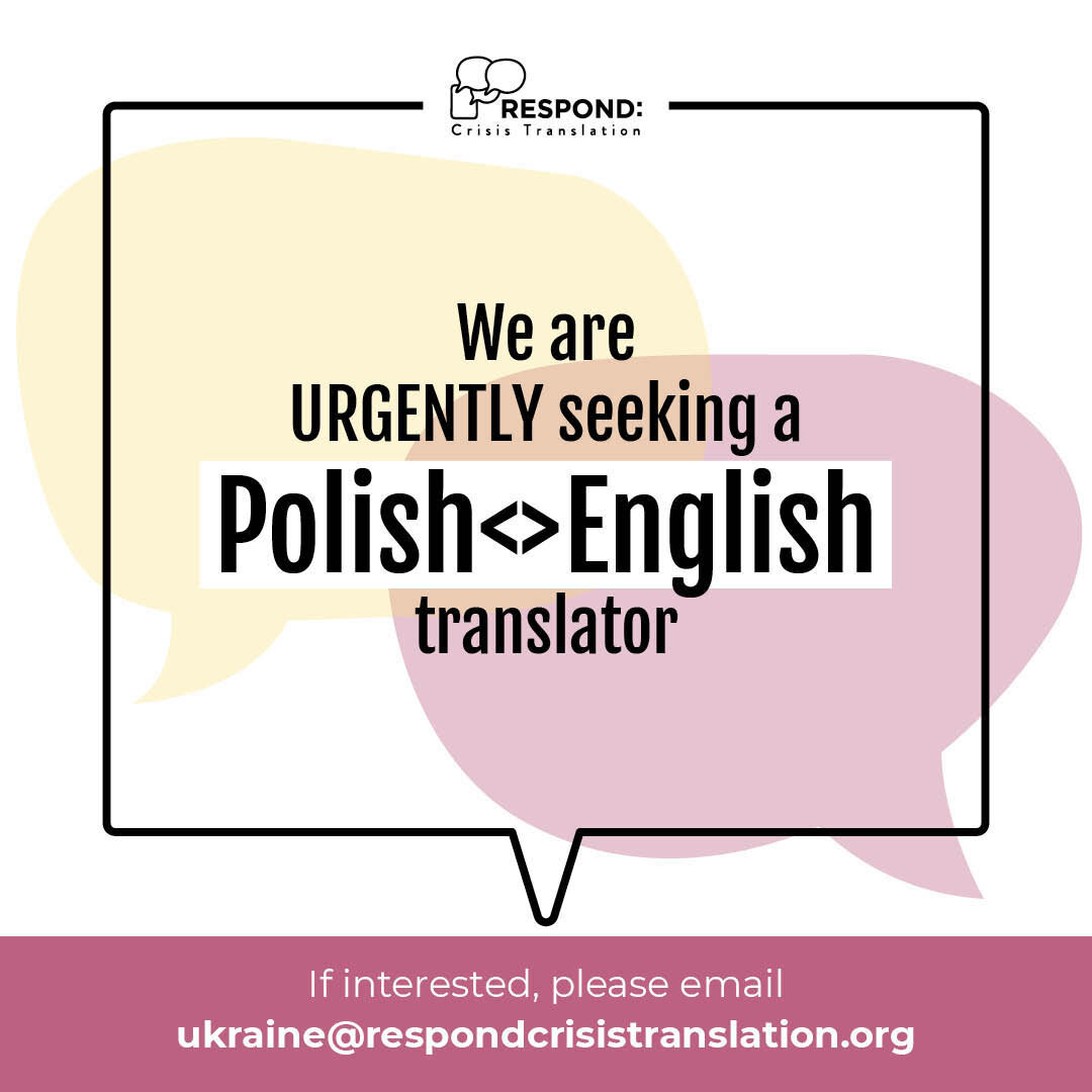 🚨 We are URGENTLY seeking a Polish&lt;&gt;English translator.
If interested, please email ukraine@respondcrisistranslation.org or sign up here: https://bit.ly/RCT-Get-Involved📝 Link in bio. 

#translator #polish #polishlanguage #respondcrisistransl
