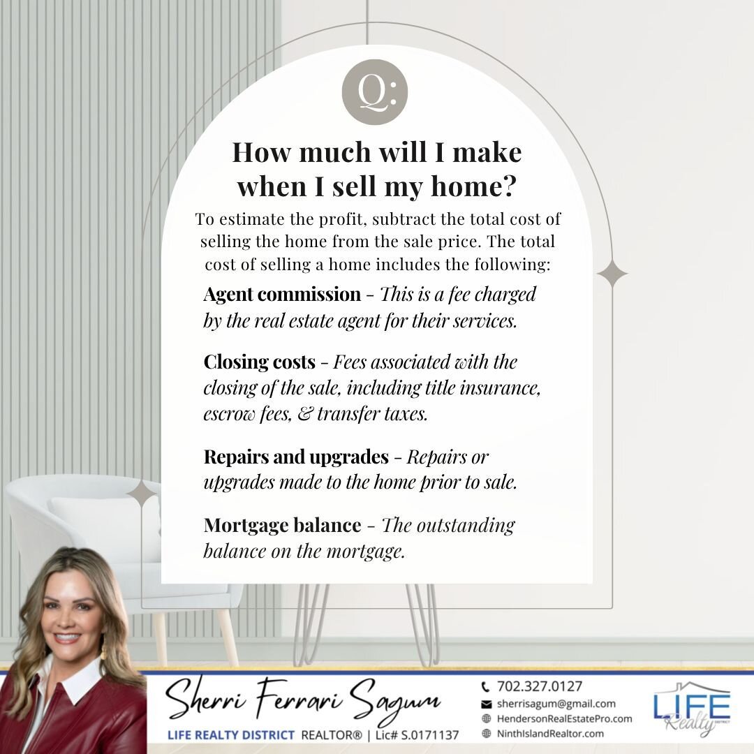 💰When it comes to selling, it's all about the numbers! From agent commission to closing costs, don't forget to factor in everything before you see your final profit. 

Want to know how much you could make from the sale of your home? 

Let's chat and