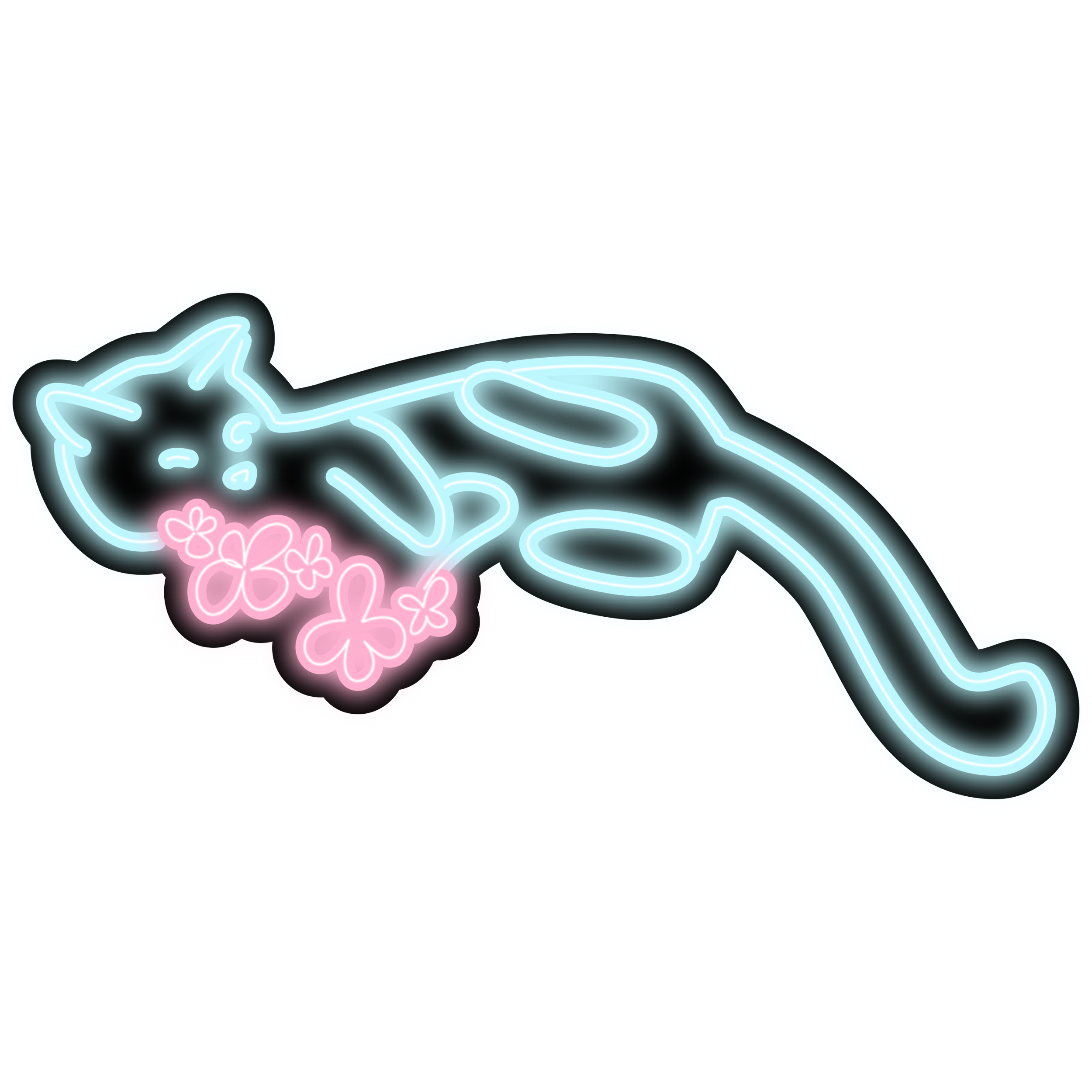 Neon Cat with Flowers Long Boy Sticker .png