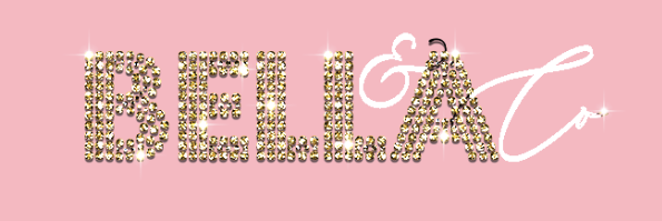 Text reading 'BELLA & EAT' written with diamonds or rhinestones on a pink background.