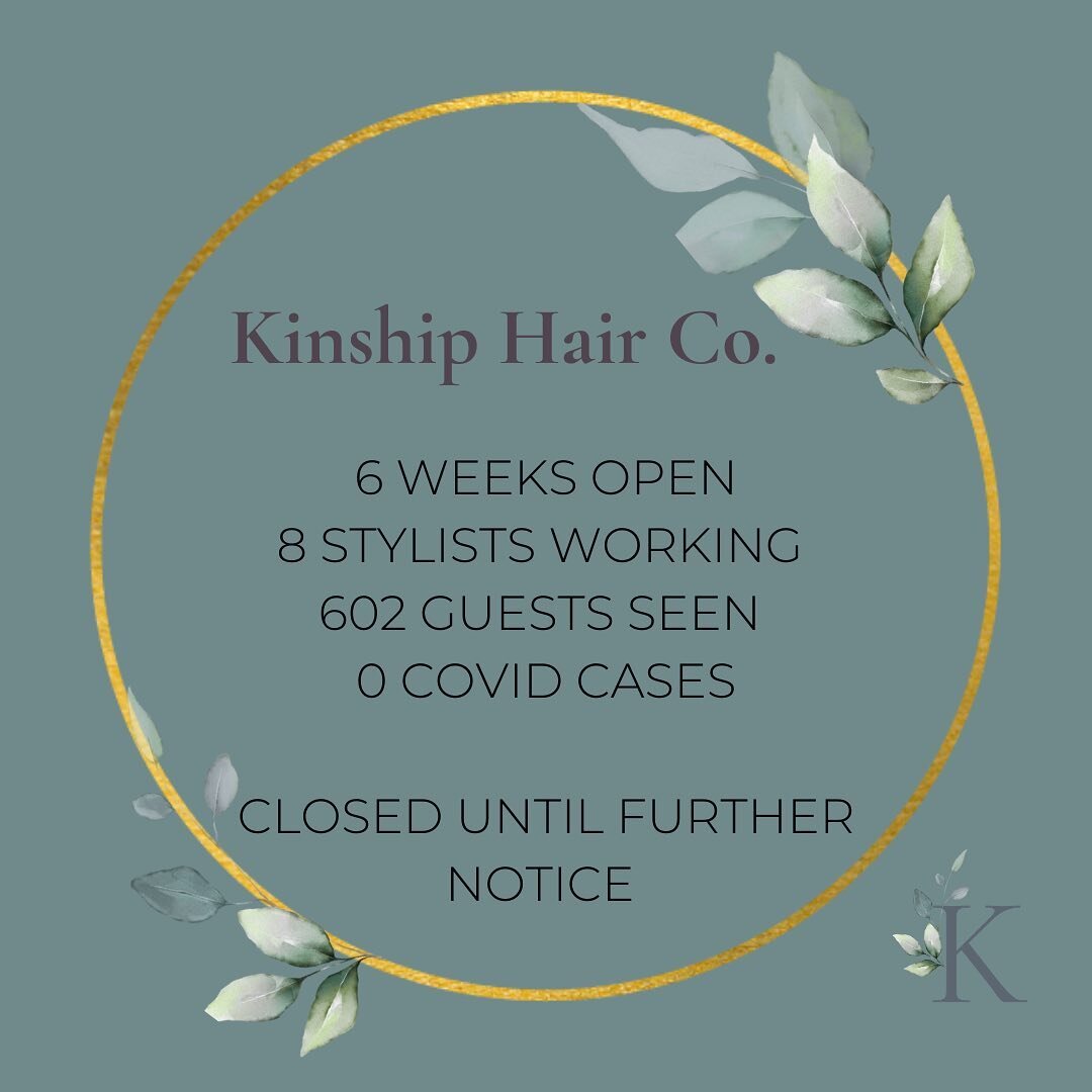 Heavy hearts 💔 as of midnight, Santa Cruz County has shut down salons again due to the rise in Covid cases. Please wear a mask so we can come back to serve you and our community ASAP! If you have a scheduled appointment, your stylist will be reachin