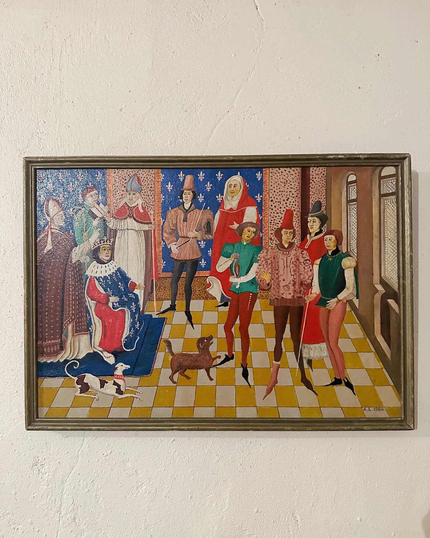 A most charming and unusual French vintage painting of a French Queen attended by her Courtiers 💙❤️ 💙 Now Available