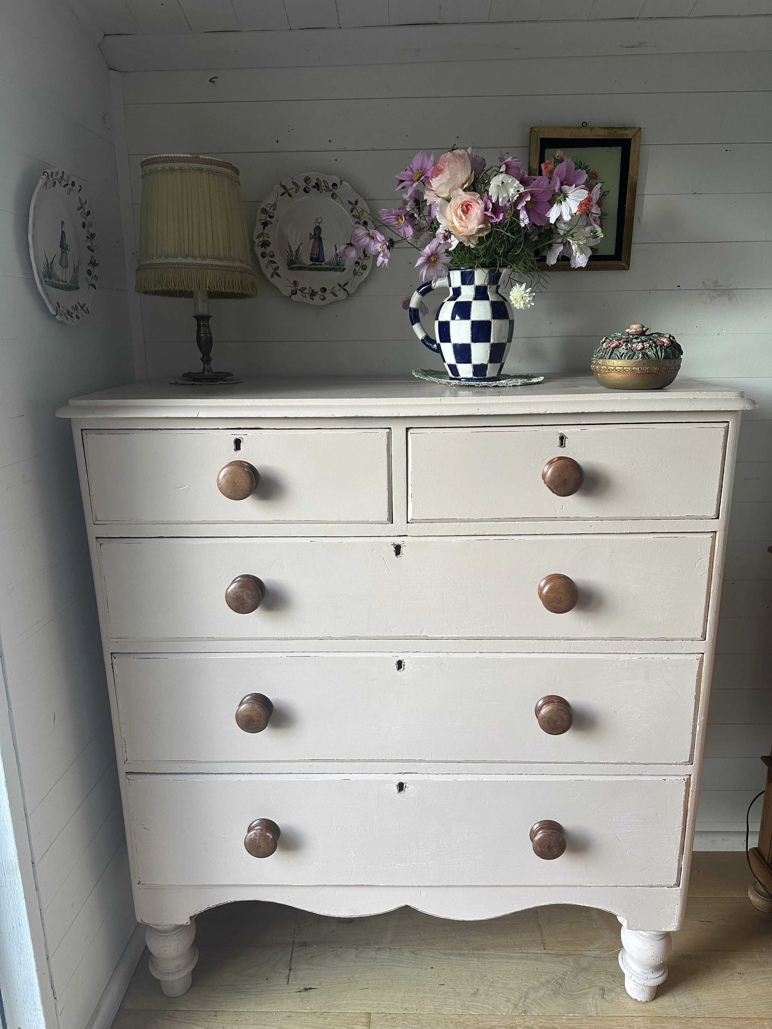 Beautiful antique pink painted chest of drawers