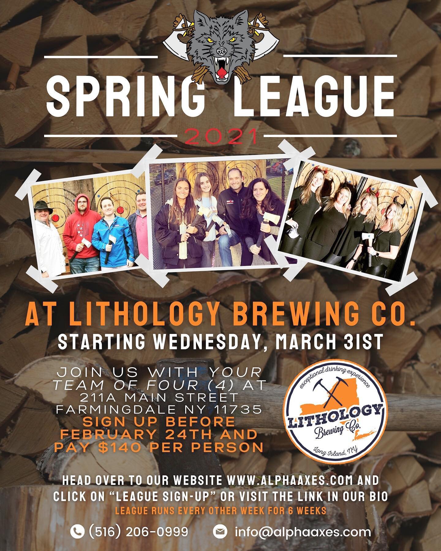 👆🏻Try something NEW this year and join our axe throwing league! Teams of 4 &amp; beginners are welcome! 
.
.
The league @lithologybrewing will now start on March 31st with special pricing extended to February 24th! Don&rsquo;t wait to sign up! T-sh