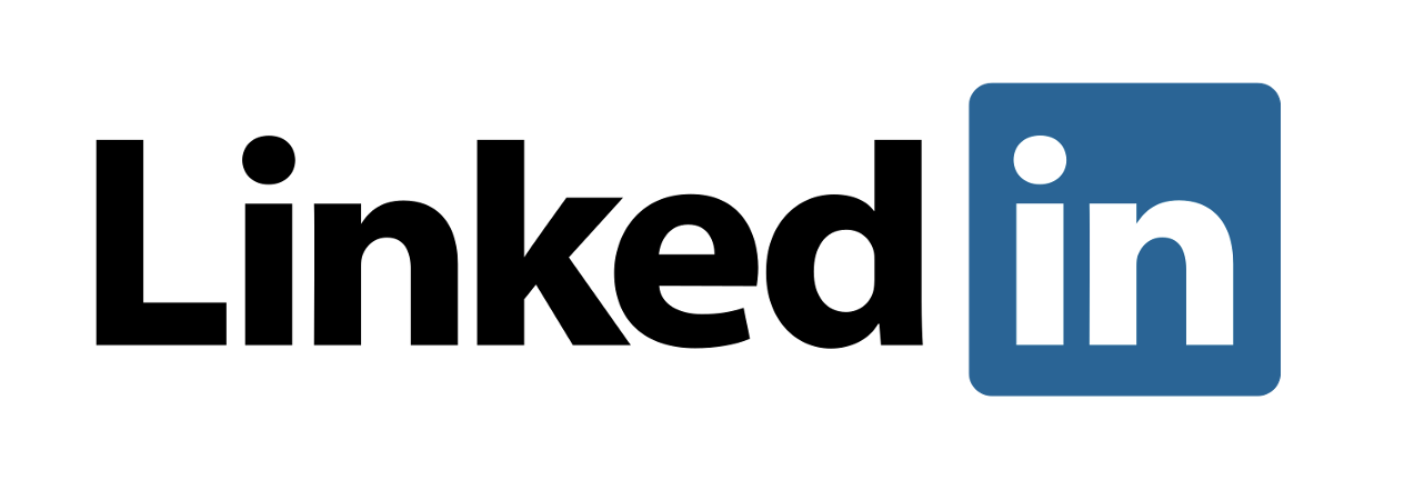 LinkedIn logo with black text and a blue square around the 'in' symbol.