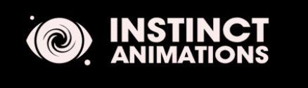 Logo for Instinct Animations with a stylized eye or spiral icon and bold text.