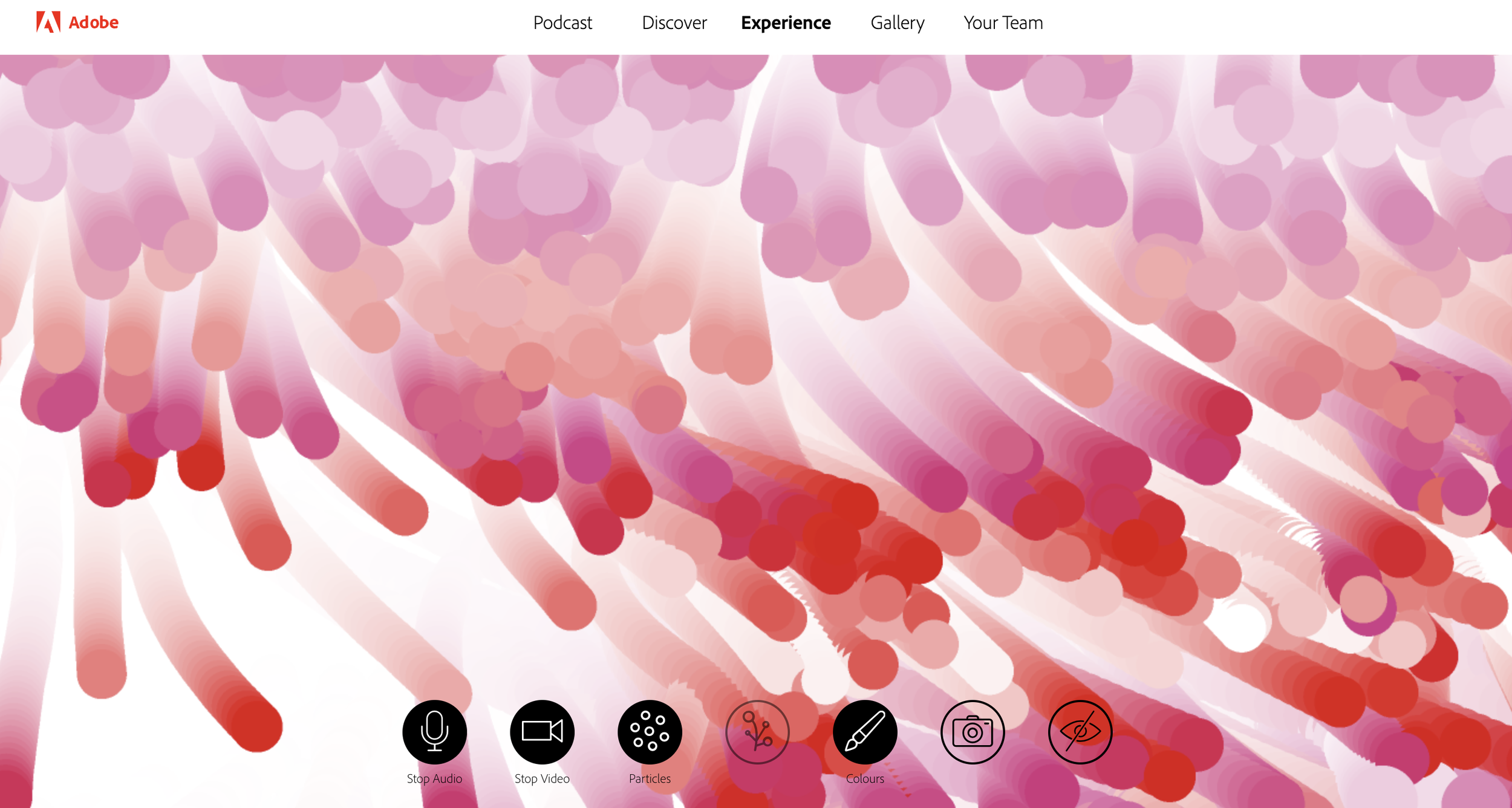 Abstract digital artwork with pink and red circular shapes radiating outward.