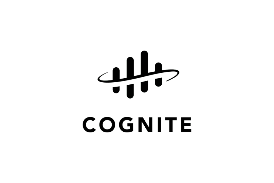 Logo with stylized black abstract shape above the word 'COGNITE' in bold black letters.