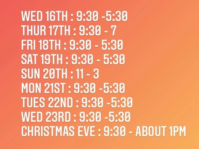 CHIRPY CHRISTMAS OPENING TIMES