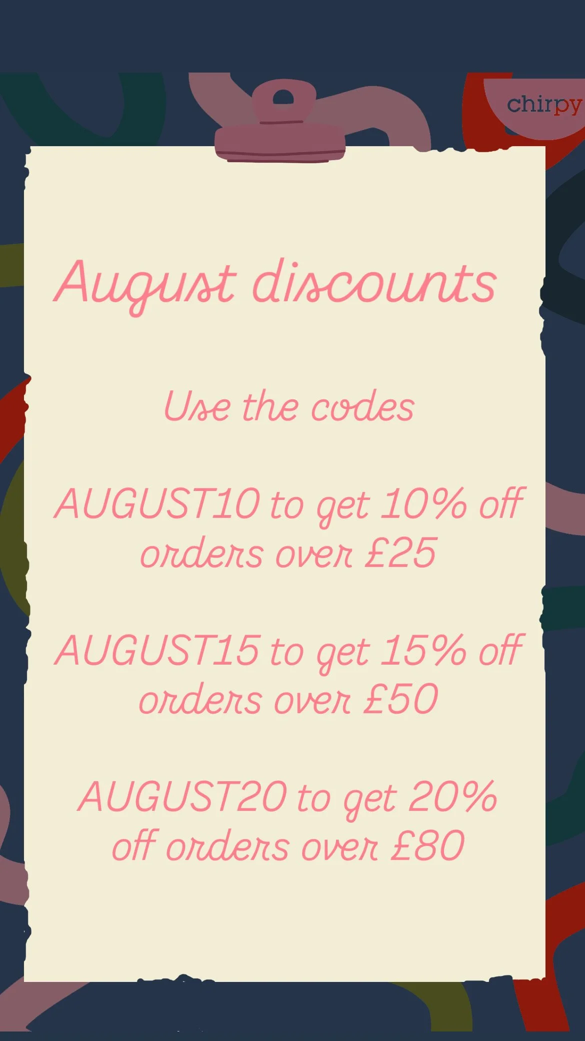 August Discounts at Chirpy Online