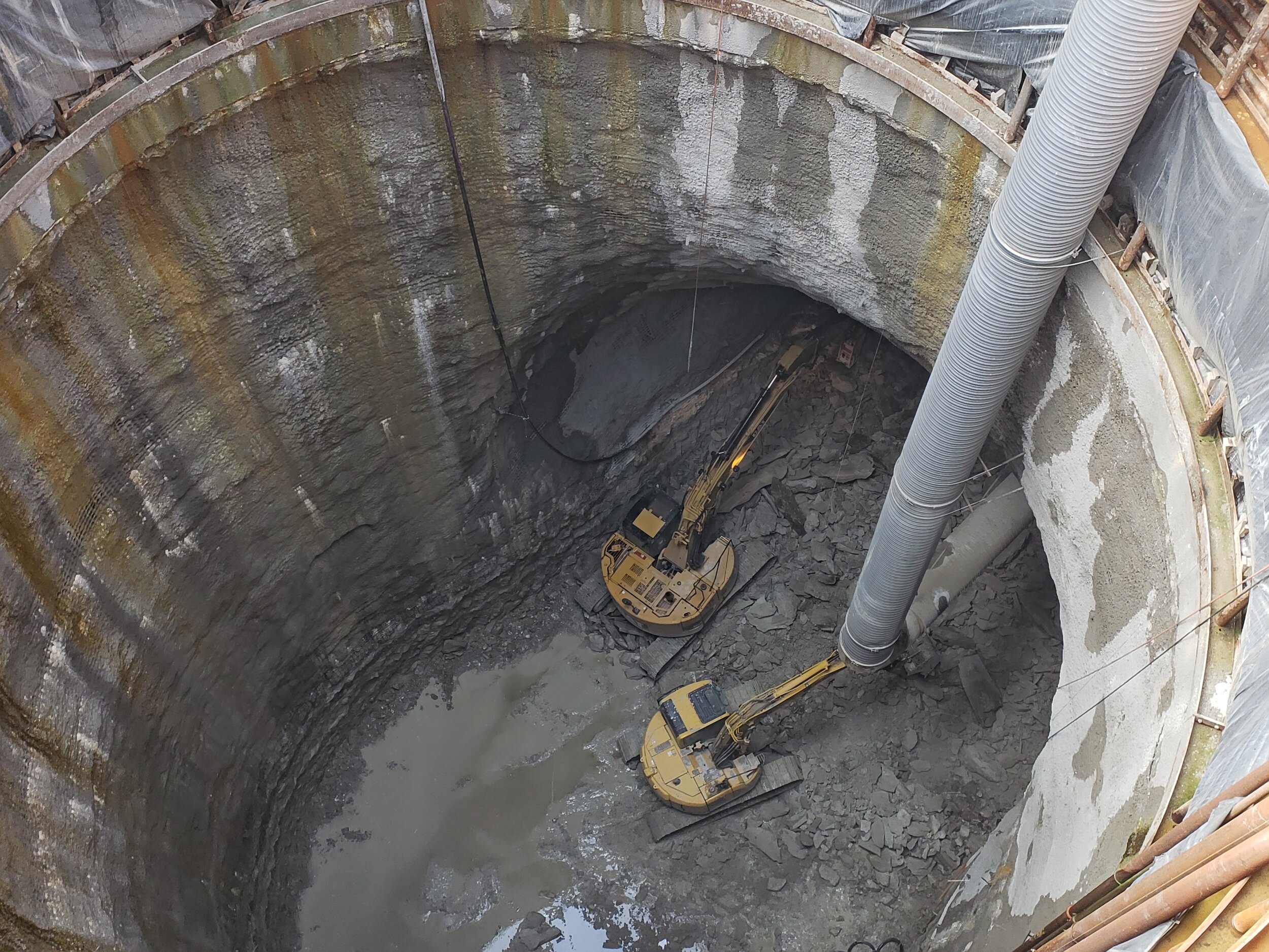 Shaft Looking Down Outfall Shaft at Starter Tunnel Excavation