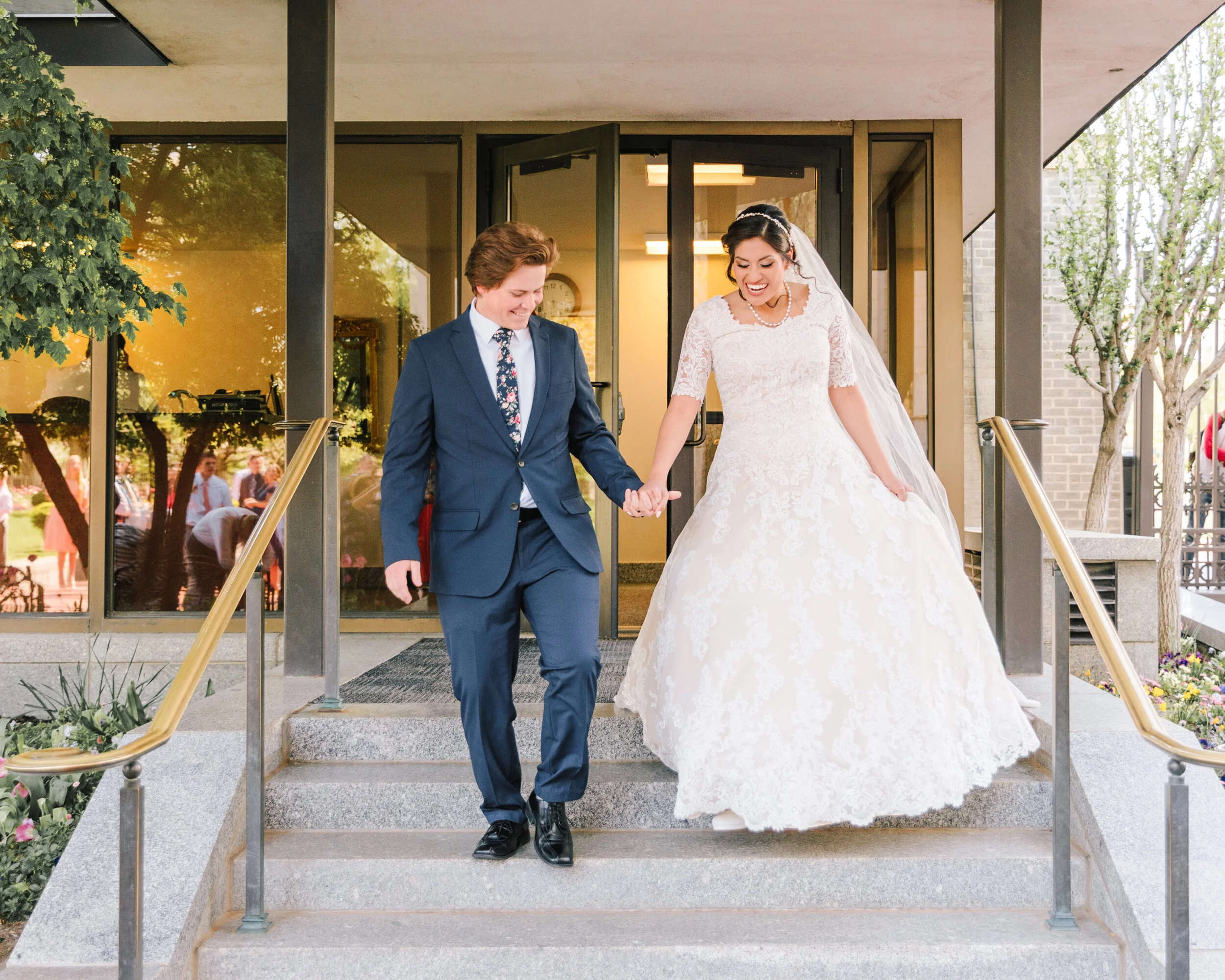  walking down the temple steps beautiful princess dress wedding style attire inspiration wedding attire goals utah couple husband and wife sealed for time and all eternity  husband and wife forever life partners wedding inspiration goals couple goals