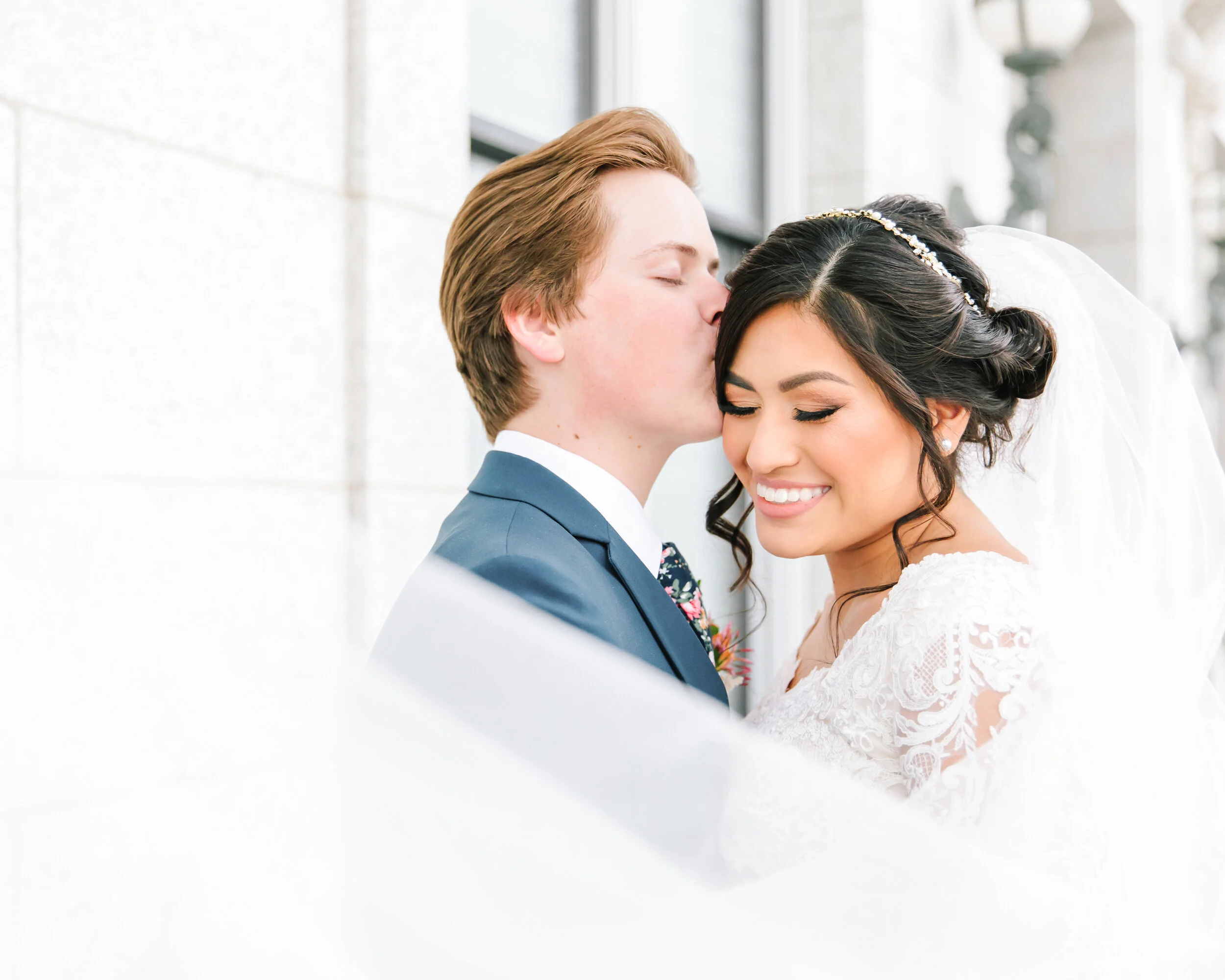  bride and groom sweet heart pose inspiration wedding hairstyle inspiration for men and women wedding headband wedding photo shoot inspiration unique kissing her head sweet moment captured wedding photo shoot professional utah photographer love #wedd