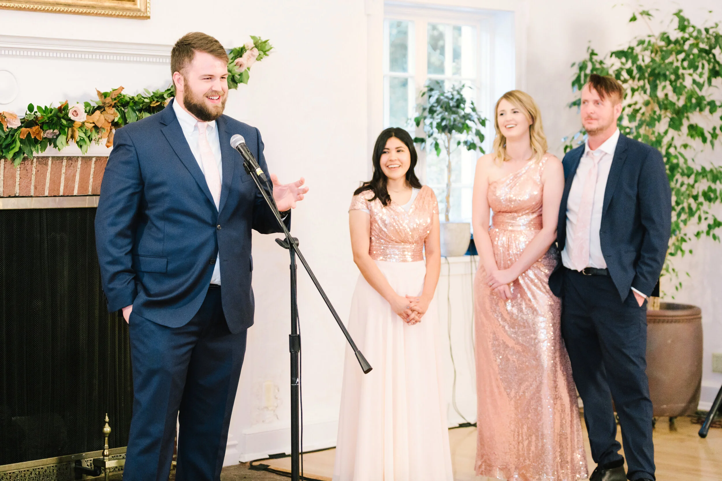  groomsmen wedding reception speech navy blue suit wedding attire for the groomsmen inspiration bridesmaids dresses soft peachy pinks wedding attire inspiration wedding reception goals inspiration and fun wedding day reception ideas for the modern ut