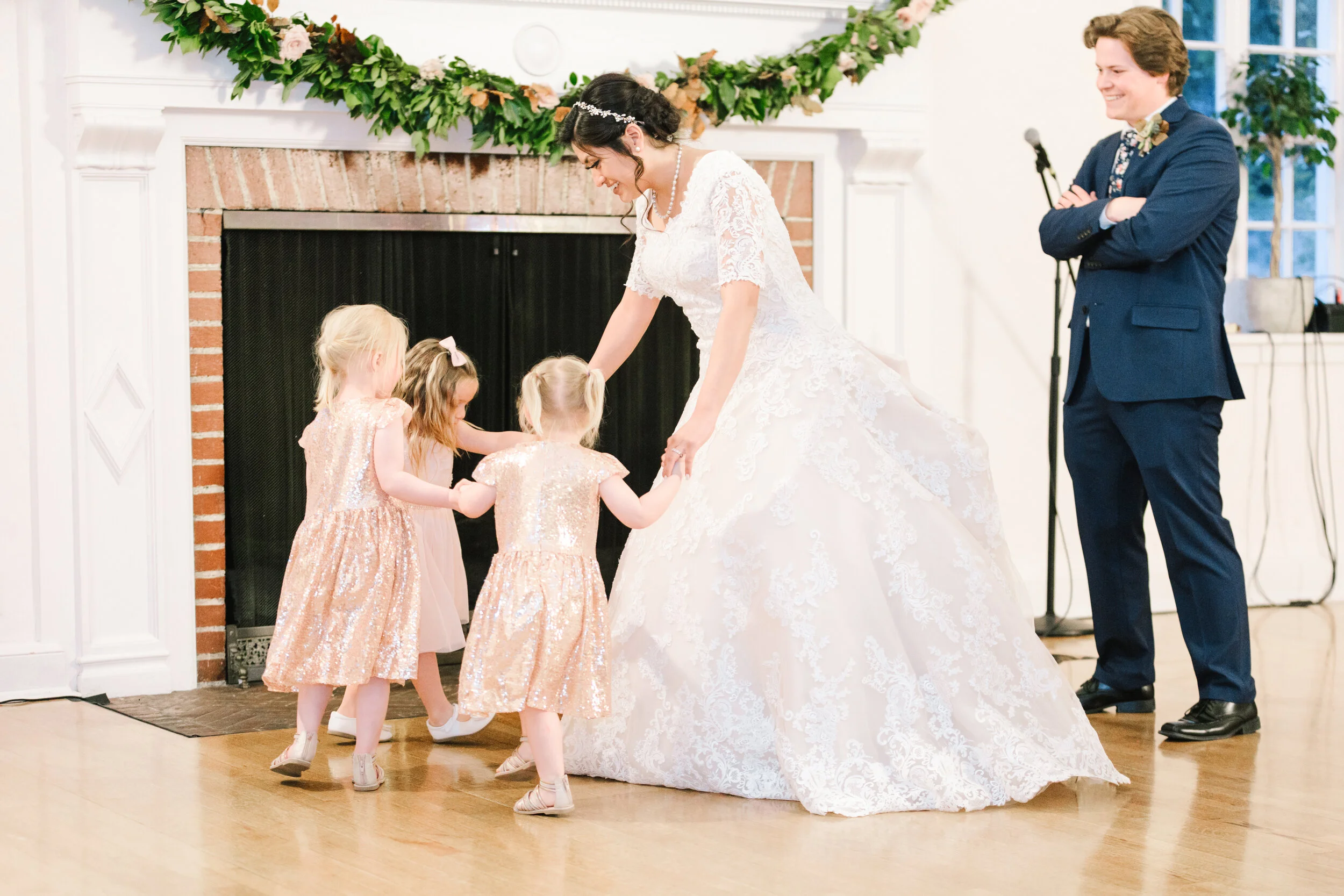  bride dancing with the flower girls adorable moment dance party at the wedding reception wedding reception goals adorable little girls first dance with their new aunt wedding reception inspiration wedding day fun wedding reception decoration inspira