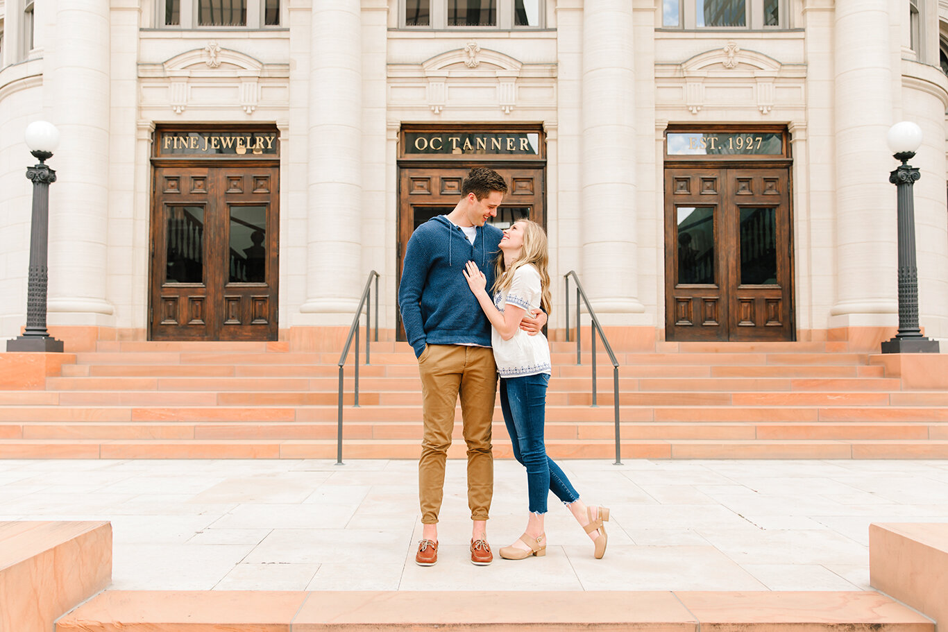  downtown casual engagement session navy blue loose hanging curls casual jeans engaged salt lake city utah professional utah valley engagement photographer  salt lake city downtown #downtownsaltlakecity #engagements #utah #saltlakecity #utahvalley #i