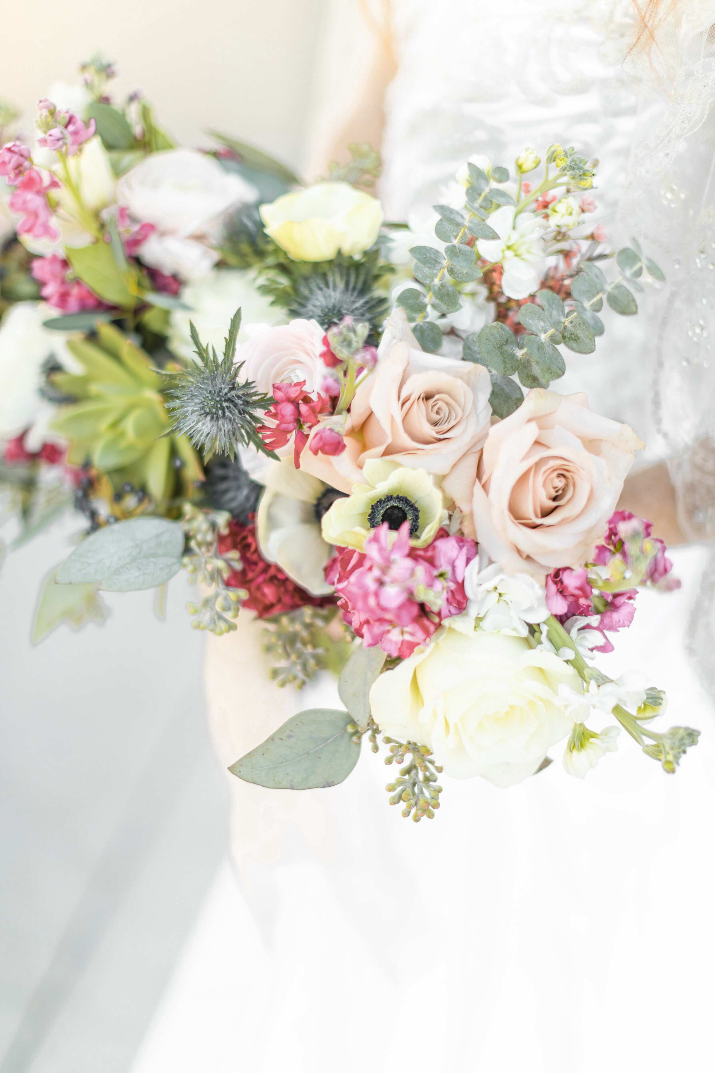  wedding bouquet with roses, poppies and succulents white and pink roses sage greenery unique wedding bouquet fresh flowers wedding bouquet inspo wedding flower ideas pink and green bridal bouquet &nbsp;#claritylanephotography #professionalweddingpho