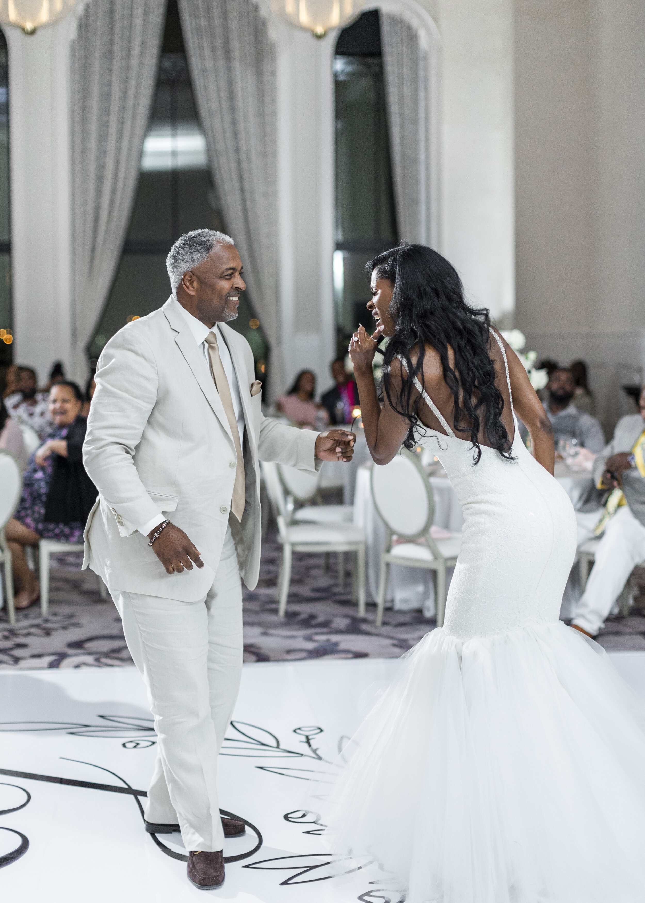  Father &amp; daughter dance at a beautiful wedding in Dallas, Texas. Wedding dance photography father of the bride outfit ideas mermaid wedding dress indoor wedding venues in dallas texas dance floor ideas black and white wedding grapevine texas hot