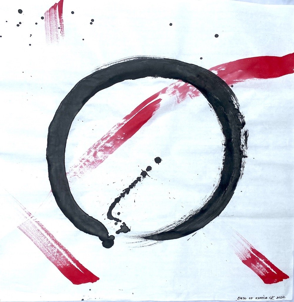 Enso 6 - Movement Desires, Black and Red Japanese Ink on Rice Paper, 69x69cm, Kamila CK, 2022.jpeg