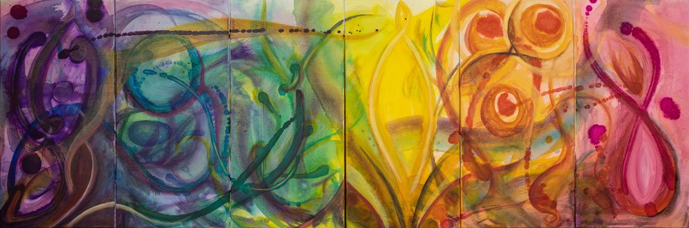 Copy of Vibe Rant Flow, Mixed media on Canvas, Hexaptych 60x20 inches, 10x20 inches each, Taryn Maeia Imrie, 2023.jpg