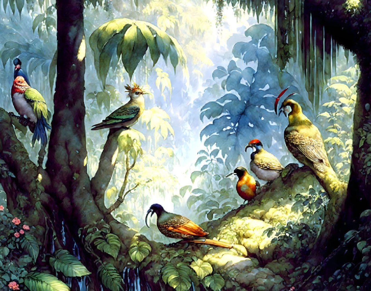 Copy of Tropical birds in rainforest aiprompt watercolor 1280px x 1004 px Plien 2023.jpeg