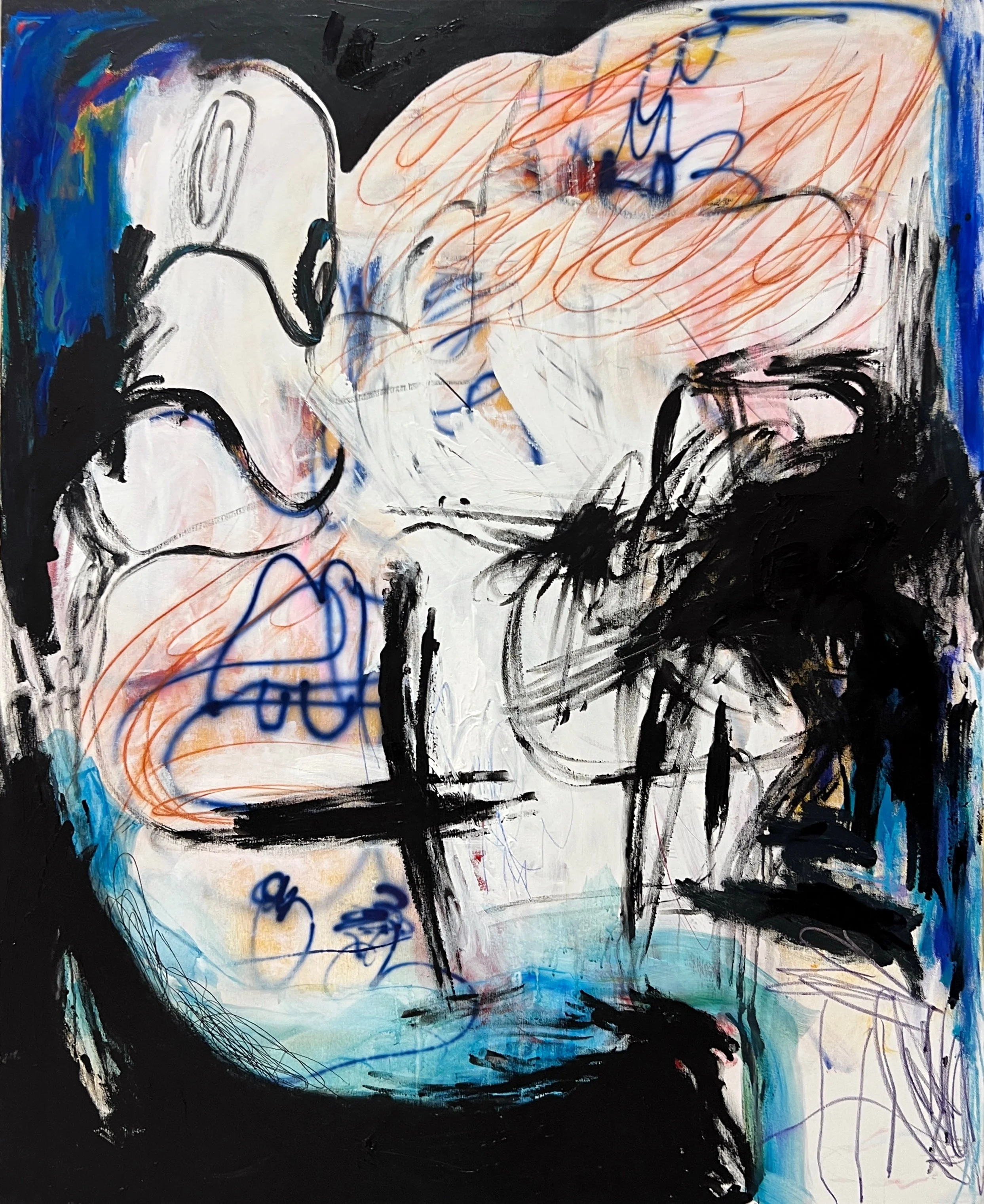 Pink Behind My Eyelids • Acrylic, oil stick, spray and conte on canvas • 130 x 97 cm • 2021 • SOLD (Copy)