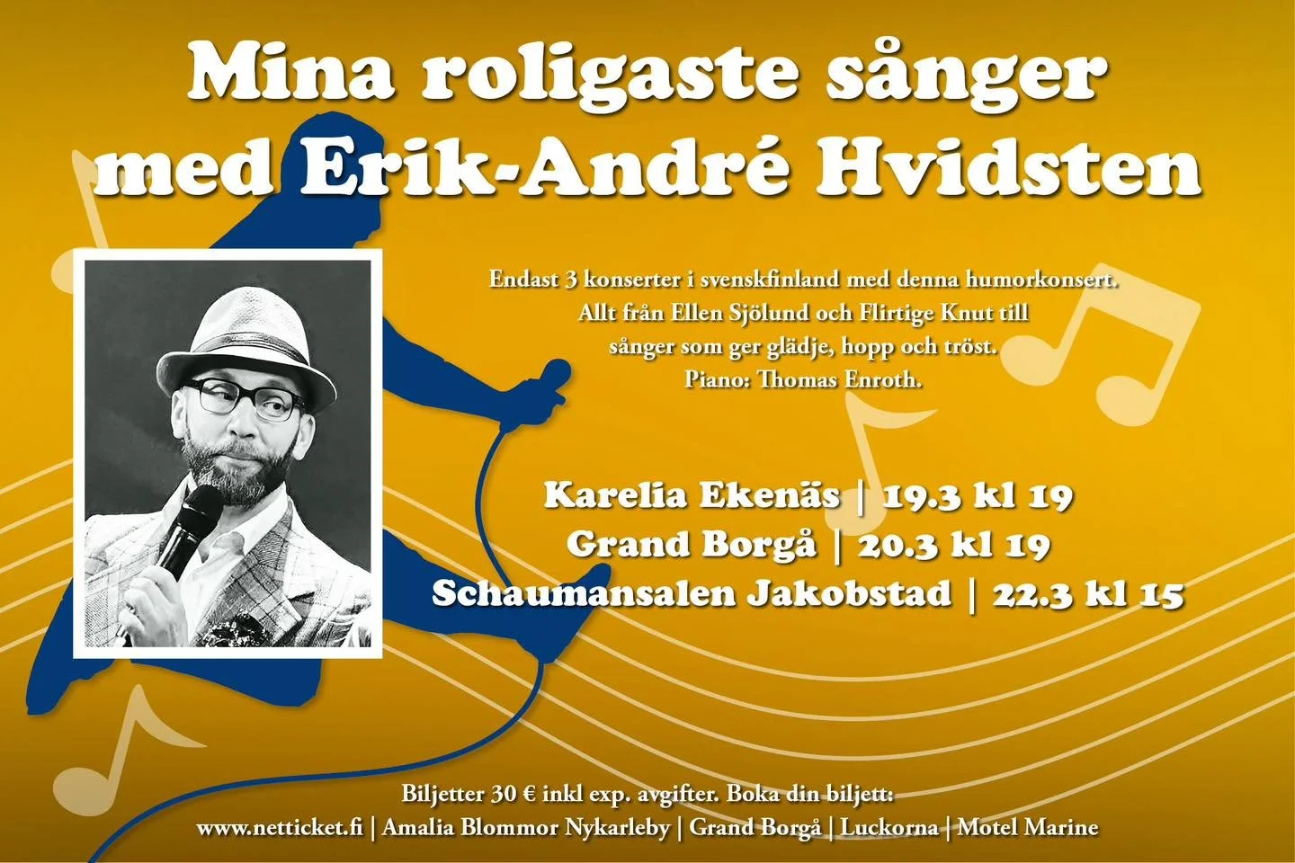 I l&aring;nga tider har mina Finlandssvenska v&auml;nner fr&aring;gat: Varf&ouml;r kommer du inte till Finland med dina humorkonserter 😅

Nu satsar vi stort, enroththomas och jag 🙏💖 I mars k&ouml;r vi Povel Ramel, Ellen Sj&ouml;lund, Flirtige Knut