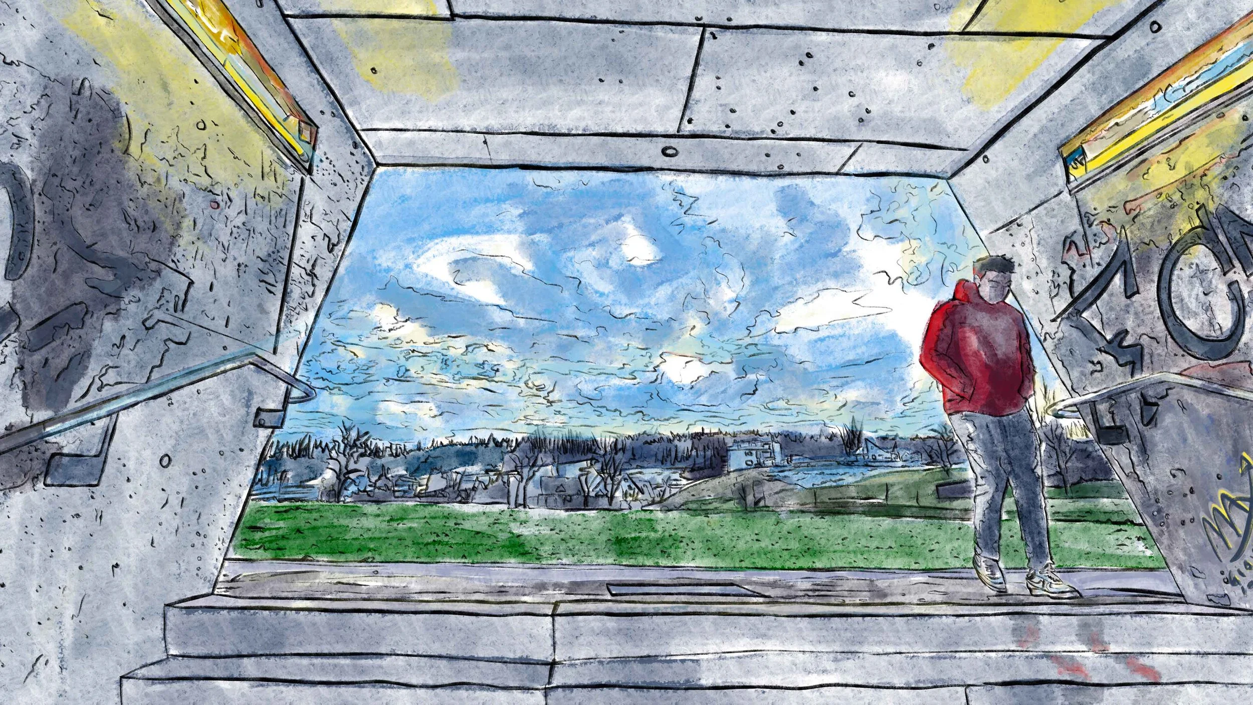 Ipad 4,5 hours painting in 30 seconds. "Stettbach Station in Zurich". (Copy)