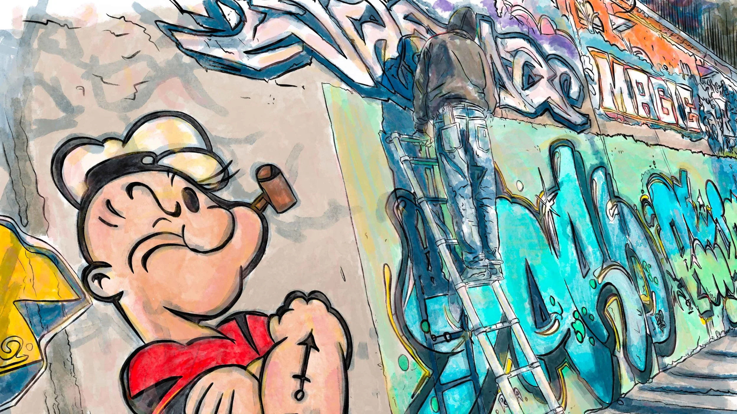 Ipad 5,5 hours painting in 30 seconds. "Graffiti near Limmat in Zurich". (Copy)